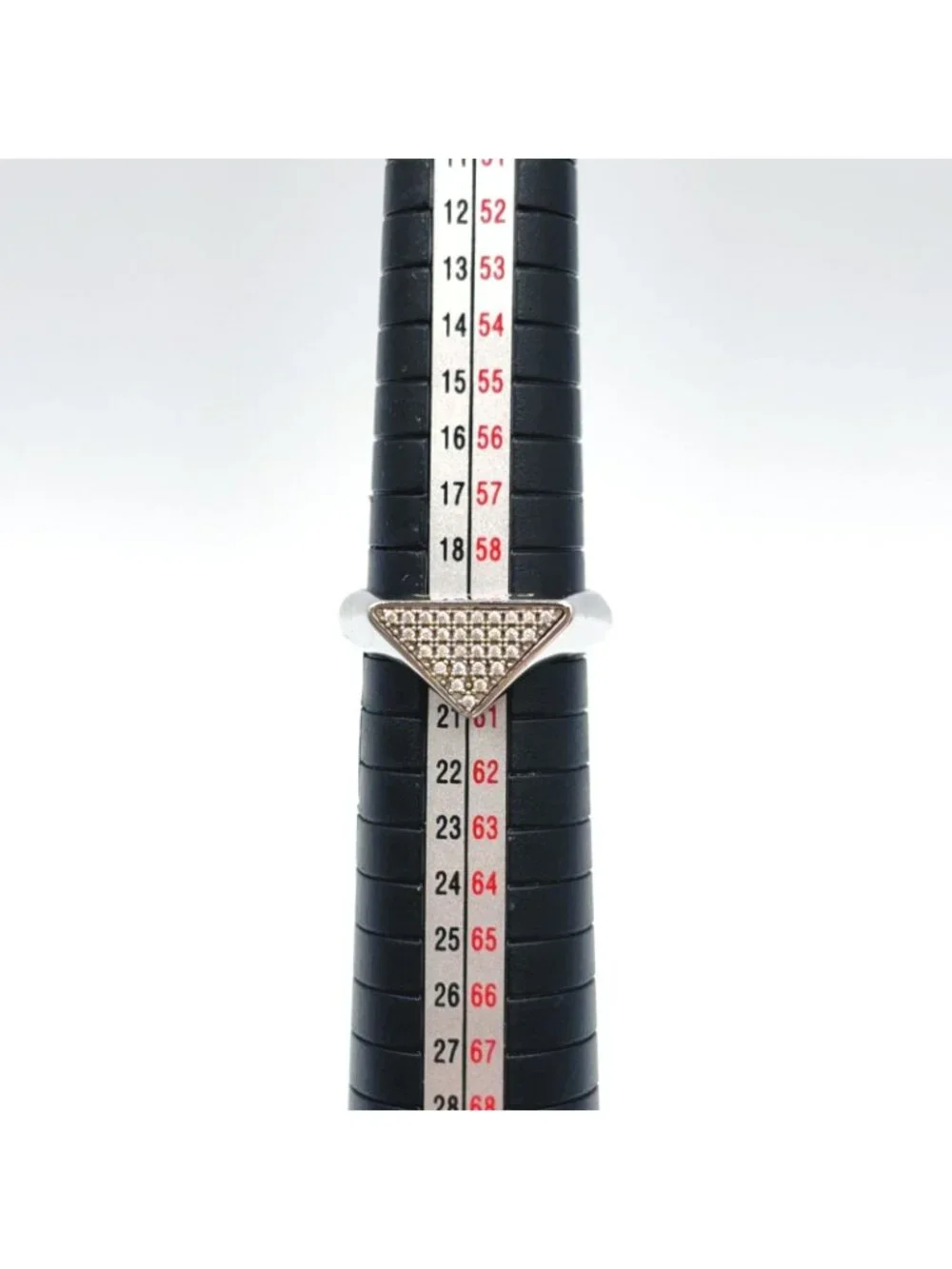 Prada Triangle Logo Pavestone Rhinestone 925 Sterling Silver Clear Ring